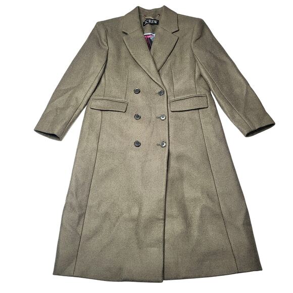 J Crew Petite Palais Double Breasted Topcoat Italian Wool Coat Jacket Green 2P - Picture 2 of 9
